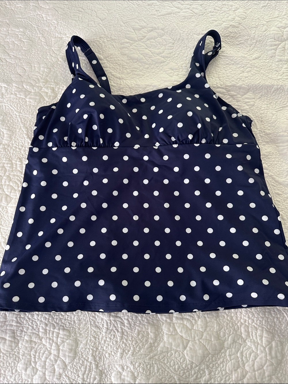Lands' End Navy and White Polka Dot Tankini Top